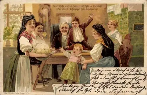 Litho Dem Thüringer sein Leibgericht, Fünf Klöße und ne Gans, Trachten