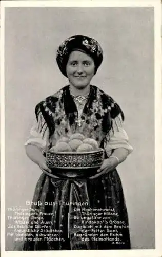 Ak Thüringer Tracht, Frau mit Klößen, Gedicht