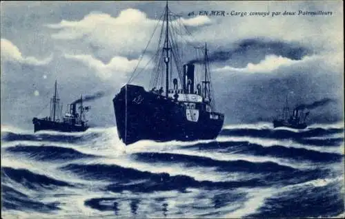 CPA Cargo convoye par deux Patrouilleurs