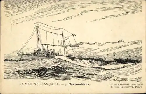 Künstler Ak Haffner, Die französische Marine, Kanonenboote