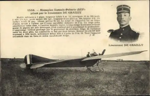CPA Monoplan Esnault-Pelterie Rep, piloté par le lieutenant De Grailly