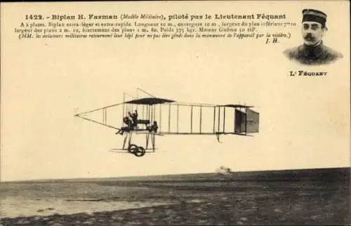 CPA Biplan H. Farman, piloté par le Lieutenant Féquant