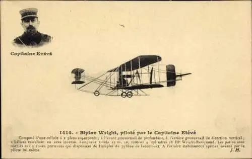 CPA Biplan Wright, piloté par le Capitaine Etévé