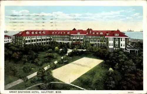 Ak Gulfport Mississippi USA, Great Southern Hotel, Tennisplatz, schöne Landschaft