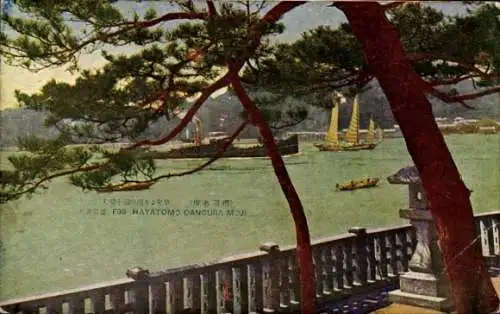 Ak Japan, Blick von der Terrase, Boote