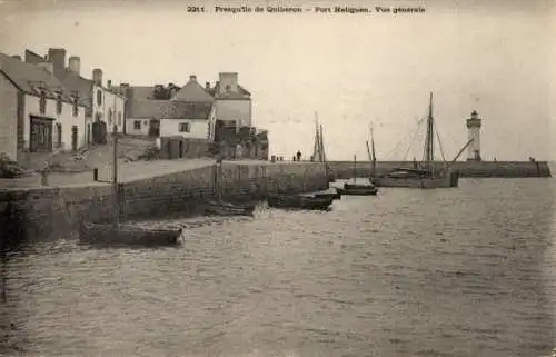 Ak Quiberon Morbihan, Fort Haliguen, Hafenansicht, Schiffe, Leuchtturm