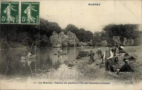 Ak Alfort Val de Marne, Fischer am Ufer, Boot auf dem Wasser, ruhige Landschaft, nmotiv
