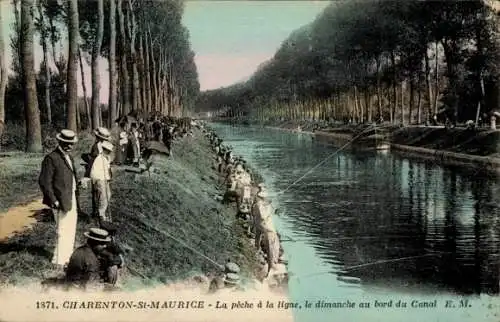 Ak Charenton Saint Maurice Val de Marne, Angeln im Kanal