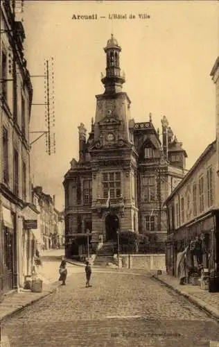 Ak Arcueil Cachan Val de Marne, L'Hôtel de Ville,  Architektur, Straße, Personen, Stadt