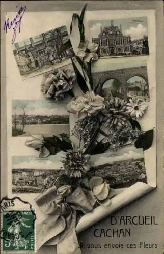 Ak Cachan Val de Marne, Blumengruß aus der Stadt