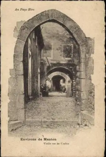 Ak Menton Alpes Maritimes, Alter Straßenbogen, Kopfsteinpflaster,  Architektur