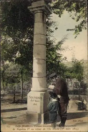 Ak Golfe Juan Alpes Maritimes , Säule, Denkmal, Napoleon I, Rückkehr von Elba, 1815, Souvenir