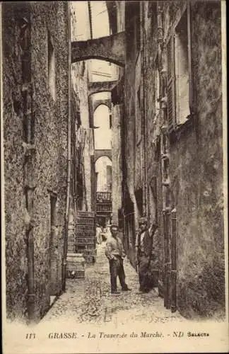Ak Grasse Alpes Maritimes, Blick in die Gasse
