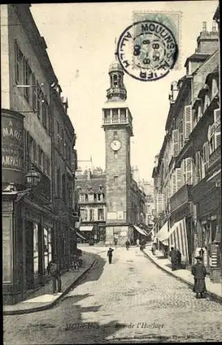 Ak Moulins Allier, Rue de l'Horloge, Uhrturm