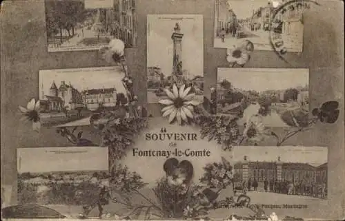 Ak Fontenay le Comte Vendée, Gesamtansicht, Denkmal, Gebäude, Ufer, Straße