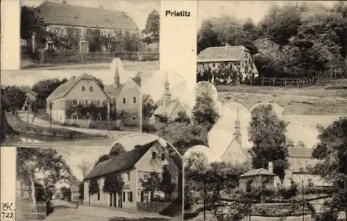 Ak Prietitz Elstra Oberlausitz, Kirche, Straße, Häuser