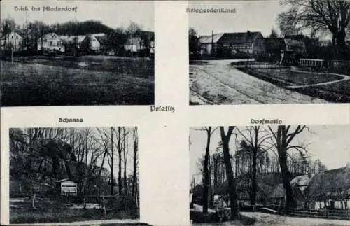 Ak Prietitz Elstra Oberlausitz, Kriegerdenkmal, Schanze, Niederdorf