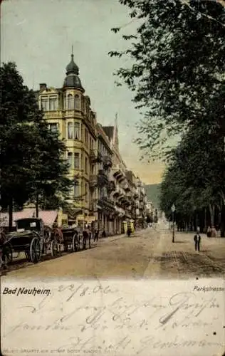 Ak Bad Nauheim in Hessen, Blick auf Parkstraße,  Gebäude, Pferdekutschen