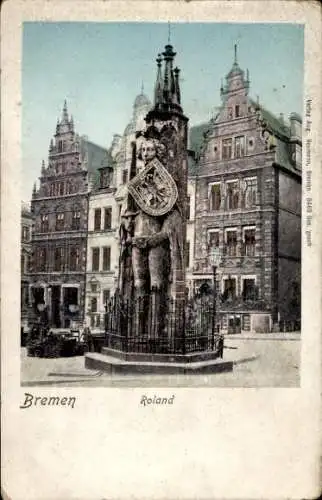 Ak Schnoor Bremen, Roland Statue,  Architektur, Stadtplatz, farbige 