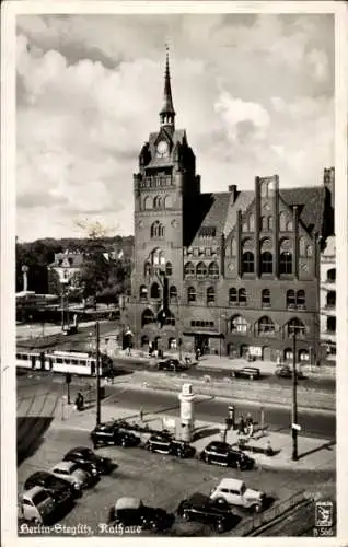 Ak Berlin Steglitz, Rathaus, Straßenbahn