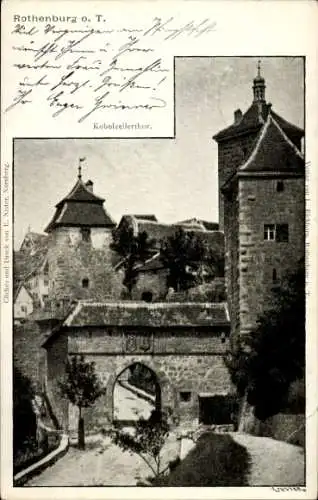 Ak Rothenburg ob der Tauber Mittelfranken, Kobolzellerthor, alte Stadtmauer,  Architektur