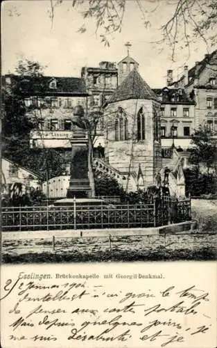 Ak Esslingen am Neckar, Brückenkapelle, Georgil-Denkmal, romantische Architektur