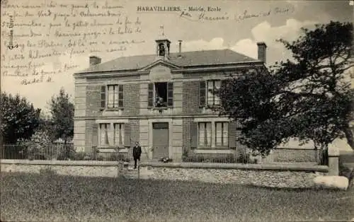Ak Le Ruel Haravilliers Val d'Oise, Rathaus, Schule