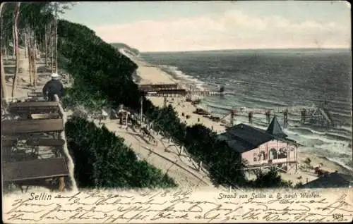 Ak Sellin Mecklenburg Vorpommern, Strand von der Stadt nach Westen