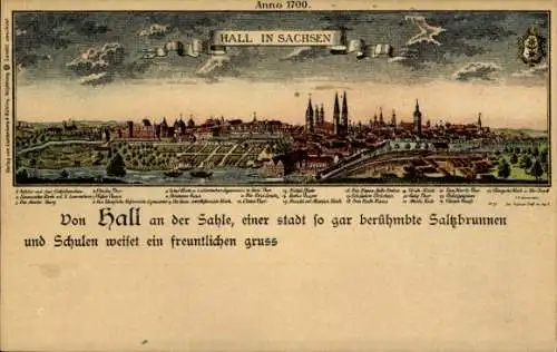 Ak Halle an der Saale, Gesamtansicht, Anno 1700