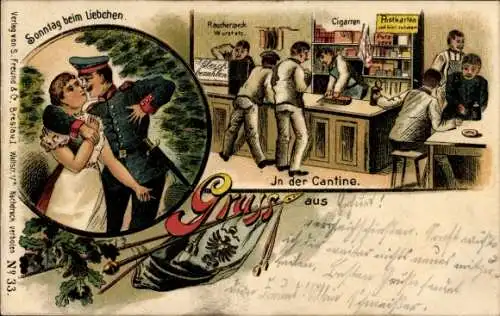 Litho Deutsche Soldaten in der Kantine, Sonntag beim Liebchen