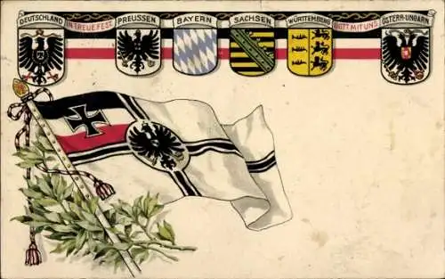 Künstler Ak Deutschland in Treue fest, Preußen, Bayern, Sachsen, Württemberg