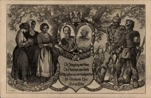 Künstler Ak Gold gab ich für Eisen, Kaiser Wilhelm II, Kaiser Franz Joseph I.