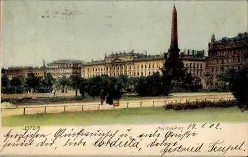 Ak Leipzig,  Augustus-Platz, monumentale Architektur, Parkansicht