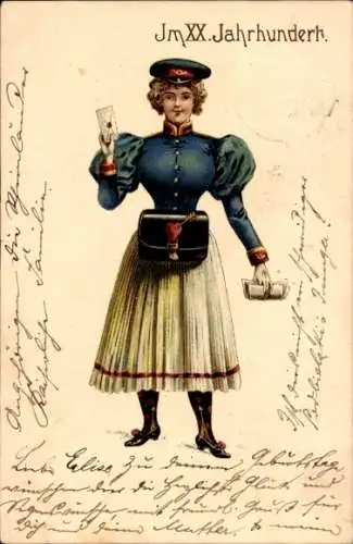 Litho Im XX. Jahrhundert, Frau als Postbotin