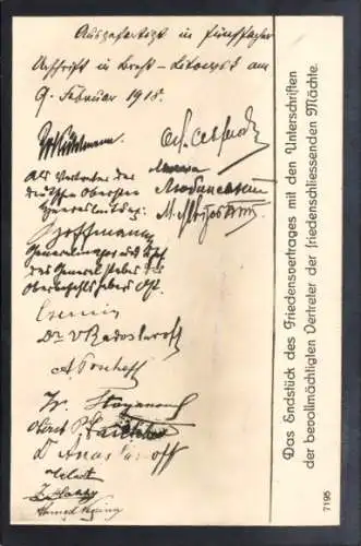 Ak Endstück des Friedensvertrages von Brest Litowsk 9. Februar 1918, Unterschriften der Vertreter