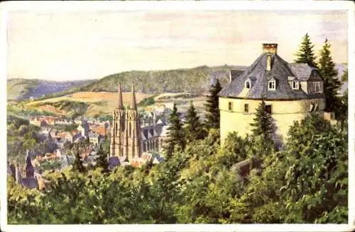 Ak Marburg an der Lahn, Blick auf  Schloß, Hexenkanzel, K. Lindegreen