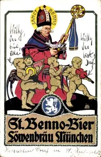 Künstler Ak St. Benno Bier, Löwenbräu München
