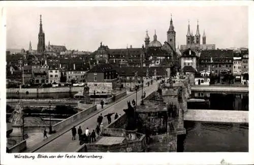 Ak Würzburg am Main Unterfranken, Stadtansicht, Feste Marienberg, Brücke, Wahrzeichen, Fotografie