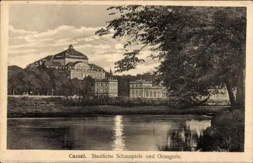 Ak Kassel in Hessen, Staatliche Schauspiele, Orangerie, Landschaft, Fluss