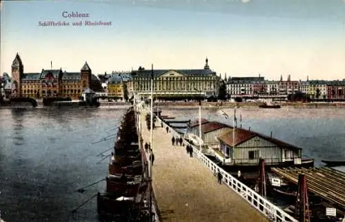 Ak Koblenz am Rhein, Schiffbrücke, Rheinfront