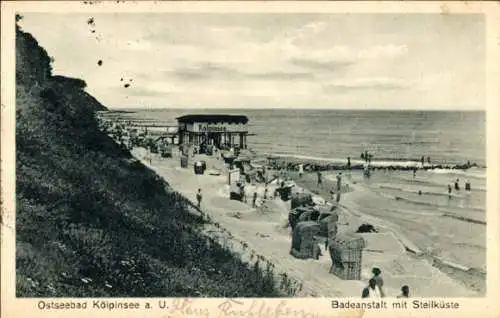 Ak Ostseebad Kölpinsee auf Usedom, Ostseebad, Badeanstalt, Steilküste, Kolpinsee, Sommeraktivität