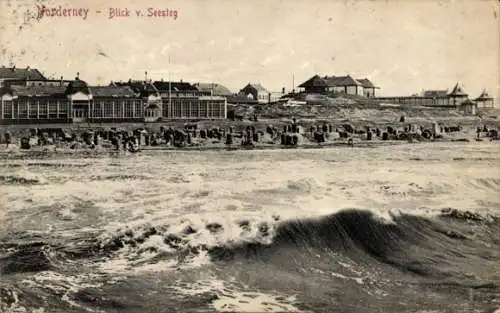 Ak Nordseebad Norderney Ostfriesland, Forderney, Blick vom Seesteg, Wellen, Strandlandschaft,  Ge