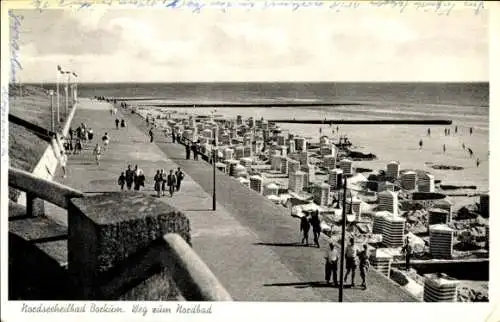 Ak Nordseebad Borkum in Ostfriesland, Weg zum Nordbad, Strand, Promenade
