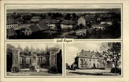 Ak Großkayna Braunsbedra Saalekreis, Totale, Kriegerdenkmal, Gemeindeamt