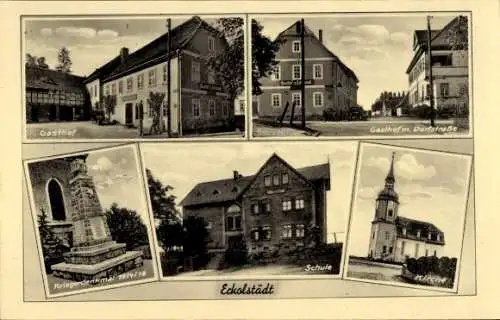 Ak Eckolstädt Bad Sulza in Thüringen, Gasthof, Gasthof m. Dorfstraße, Kriegerdenkmal, Schule, Kir
