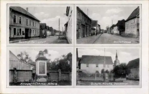 Ak Kölleda in Thüringen, Gasthof Bernsdorf, Dorfstraße, Kriegerdenkmal, Schule, Kirche, Denkmal