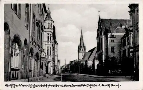 Ak Mühlhausen in Thüringen, Blick auf Straßenansicht, Kirchturm,  Architektur, Schwarz-Weiß-Fotog