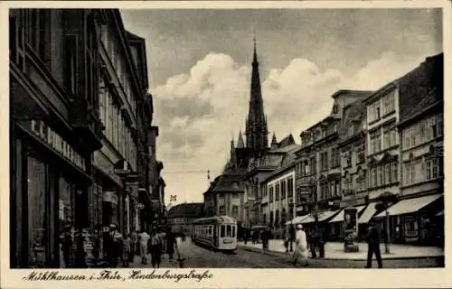 Ak Mühlhausen in Thüringen, Hindenburgstraße, Tram