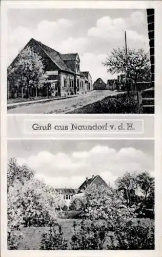 Ak Naundorf in Sachsen, Vorderseite zeigt Häuser, Obstbäume,  Architektur, Schwarz-Weiß