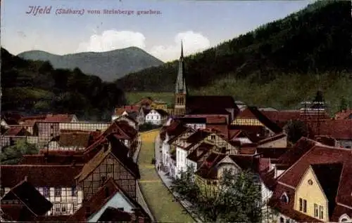 Ak Ilfeld Harztor Kreis Nordhausen Thüringen, Teilansicht, Ort vom Steinberg gesehen, Kirche